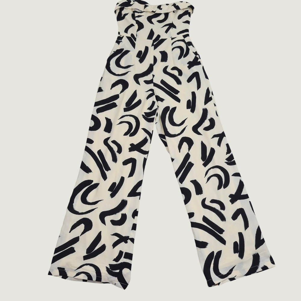Thirty Thirty Jumpsuit Abstract Brushstroke Strapless Wide Leg Women's S Modern